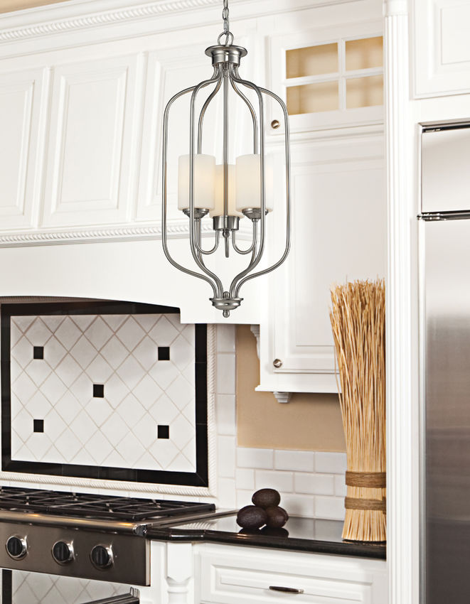 Z-Lite Cardinal 14" 3-Light Brushed Nickel Steel Pendant Light With Matte Opal Glass Shade