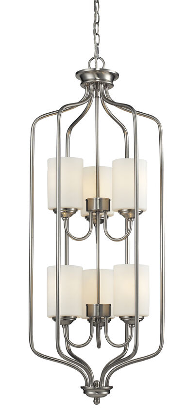 Z-Lite Cardinal 15" 6-Light Brushed Nickel Steel Pendant Light With Matte Opal Glass Shade