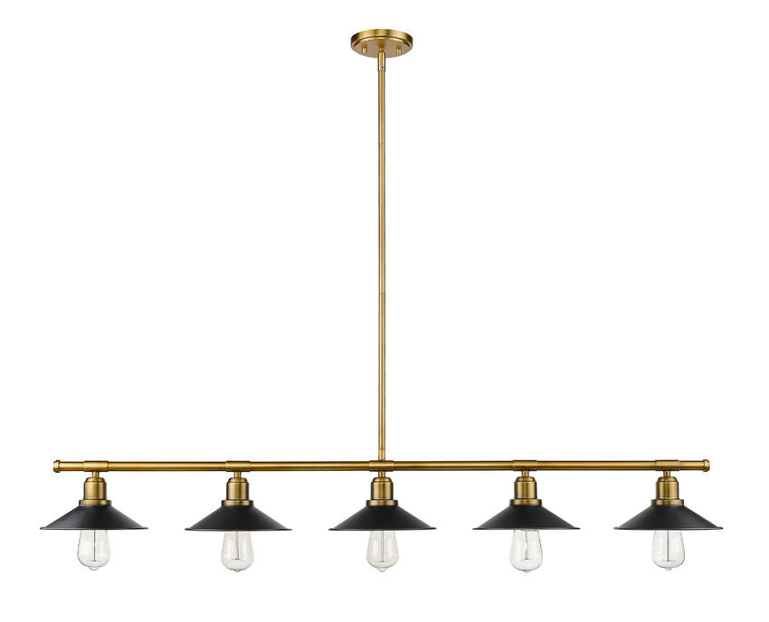 Z-Lite Casa 8" 5-Light Factory Brass Island Light With Matte Black Steel Shade