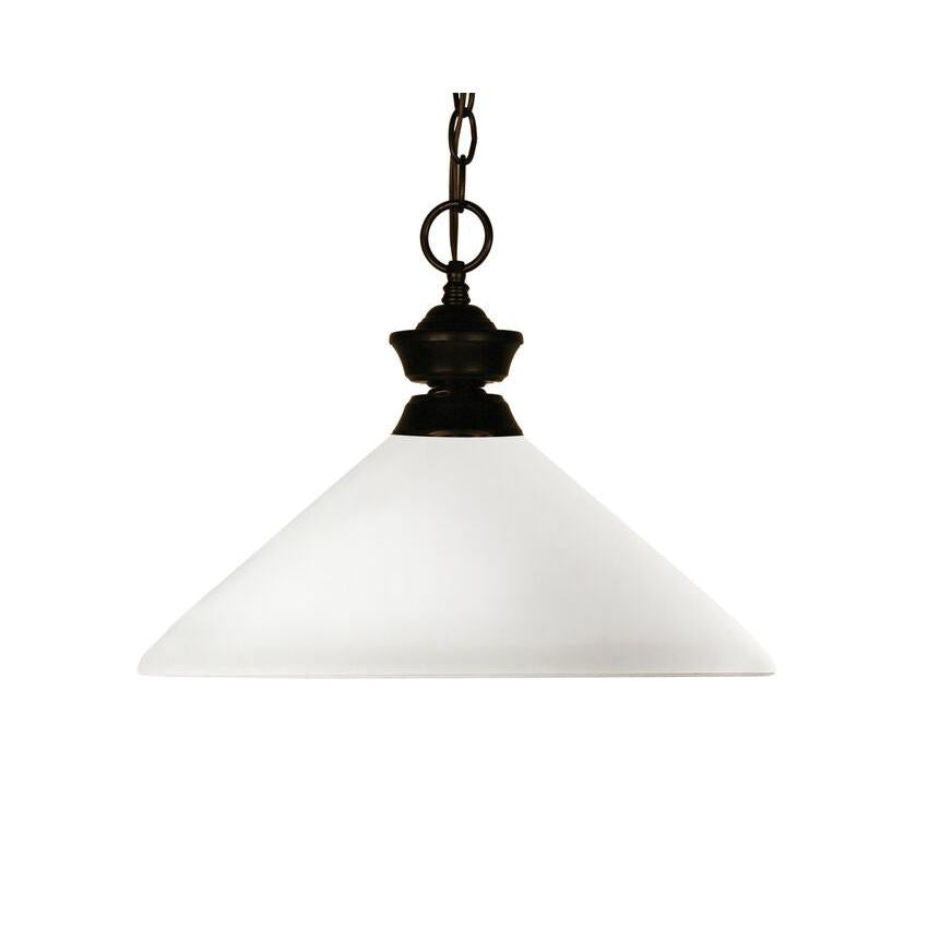 Z-Lite Chance Bourbon 14" 1-Light Bronze Pendant Light With Matte Opal Glass Shade
