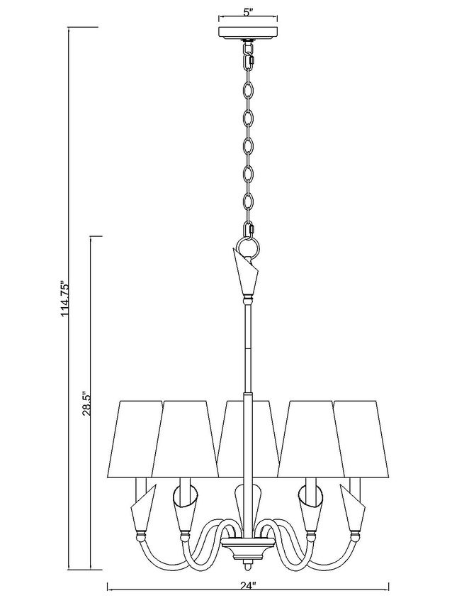 Z-Lite Claudelle 5-Light Candelabra Bulb Base Matte Black and Modern Gold Steel White Fabric Shade Chandelier