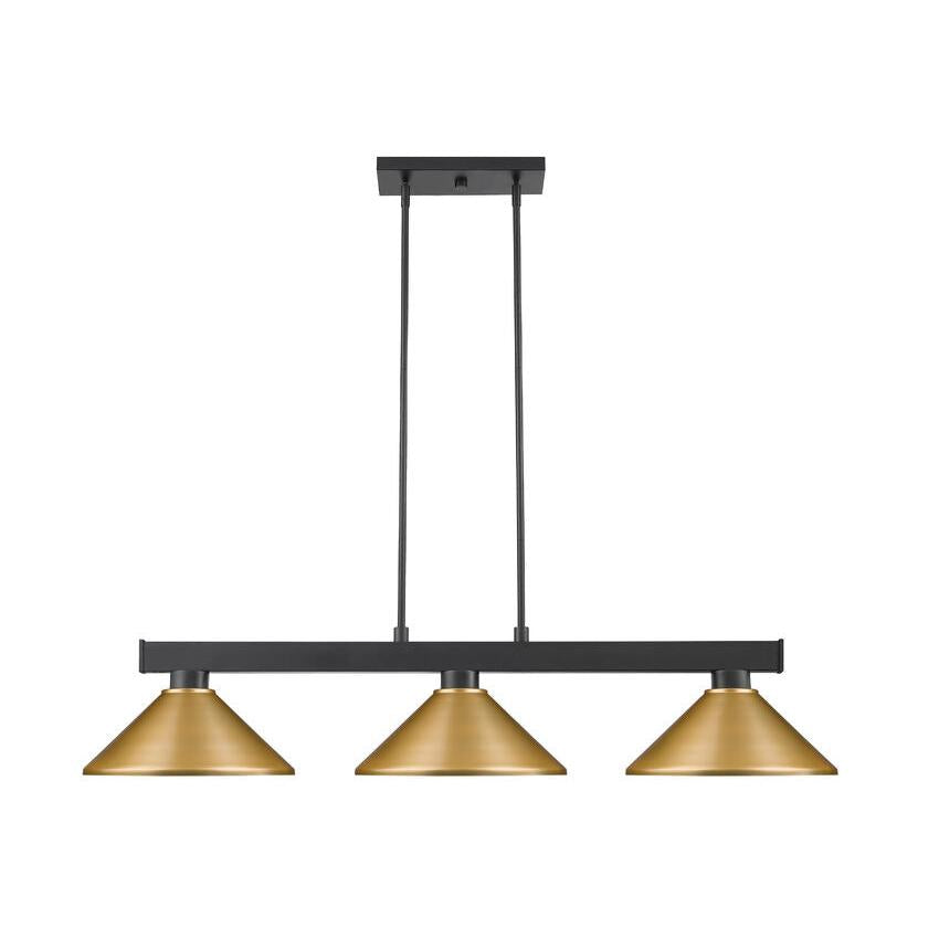 Z-Lite Cobalt 14" 3-Light Matte Black Billiard Island Light With Steel Satin Gold Shade