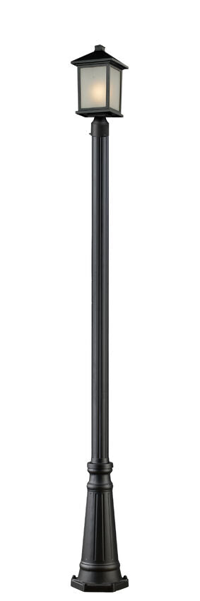 Z-Lite Davina 1-Light Medium Bulb Base Black Aluminum Frame White Seedy Glass Shade Outdoor Post Mounted Fixture