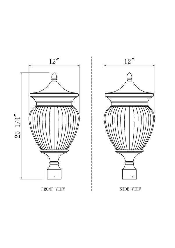 Z-Lite Davina 12" W x 25" H 4-Light Black Aluminum Outdoor Post Mount Fixture With Clear Ribbed Glass Shade