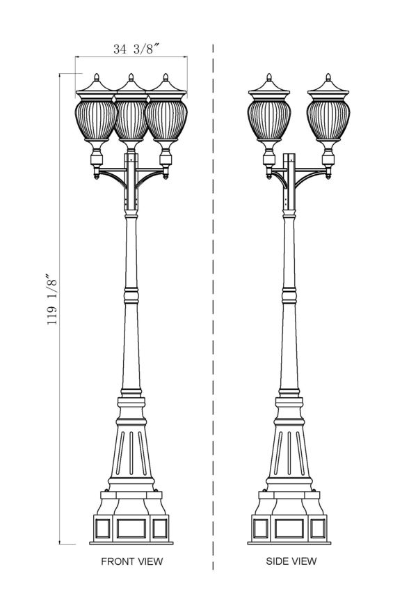 Z-Lite Davina 35" W x 120" H 12-Light Black Aluminum Outdoor Post Mounted Fixture With Clear Ribbed Glass Shade