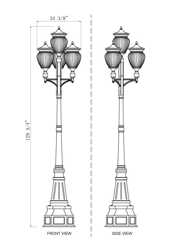 Z-Lite Davina 35" W x 131" H 16-Light Black Aluminum Outdoor Post Mounted Fixture With Clear Ribbed Glass Shade