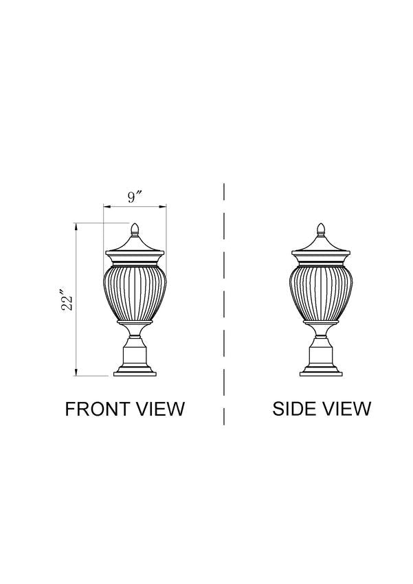 Z-Lite Davina 9" W x 22" H 3-Light Black Aluminum Outdoor Pier Mounted Fixture With Clear Ribbed Glass Shade