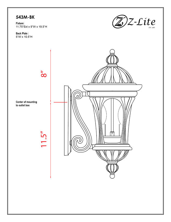 Z-Lite Doma 9" 3-Light Black Outdoor Wall Sconce With Water Glass Shade