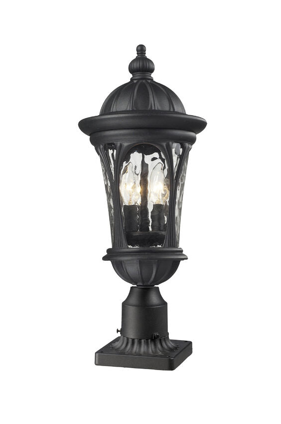 Z-Lite Doma 9" W x 22" H 3-Light Black Outdoor Pier Mounted Fixture and Square Pier Mount Hardware With Water Glass Shade