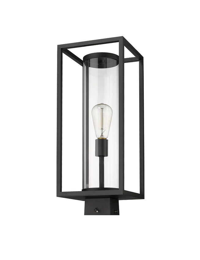 Z-Lite Dunbroch 8" W x 20" H 1-Light Black Outdoor Post Mount Fixture With Clear Glass Shade