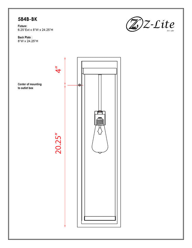 Z-Lite Dunbroch 8" W x 24" H 1-Light Black Aluminum Outdoor Wall Sconce With Clear Glass Shade