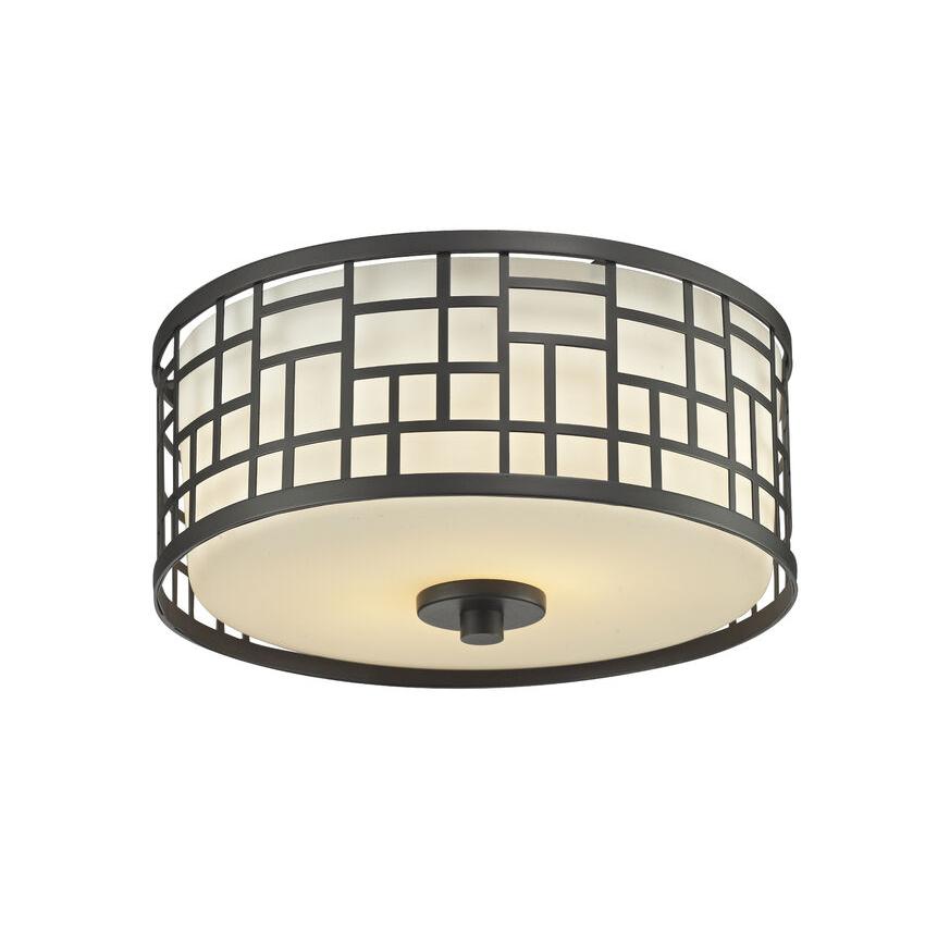 Z-Lite Elea 12" 2-Light Bronze Flush Mount Lighting With Matte Opal Glass Shade