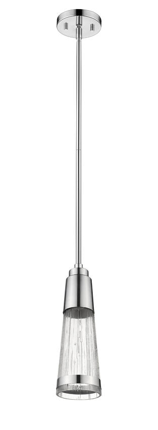 Z-Lite Ethos 5" 1-Light LED Chrome Pendant Light With Chisel Glass Shade