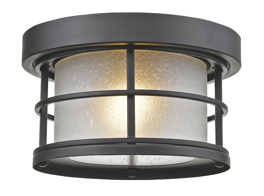 Z-Lite Exterior Additions 10" 1-Light Oil Rubbed Bronze Aluminum Outdoor Flush Mount With White Seedy Glass Shade