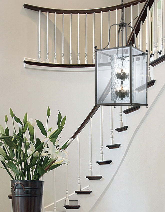 Z-Lite Fairview 19" 8-Light Bronze Pendant Light With Clear Beveled and Clear Hammered Glass Shade