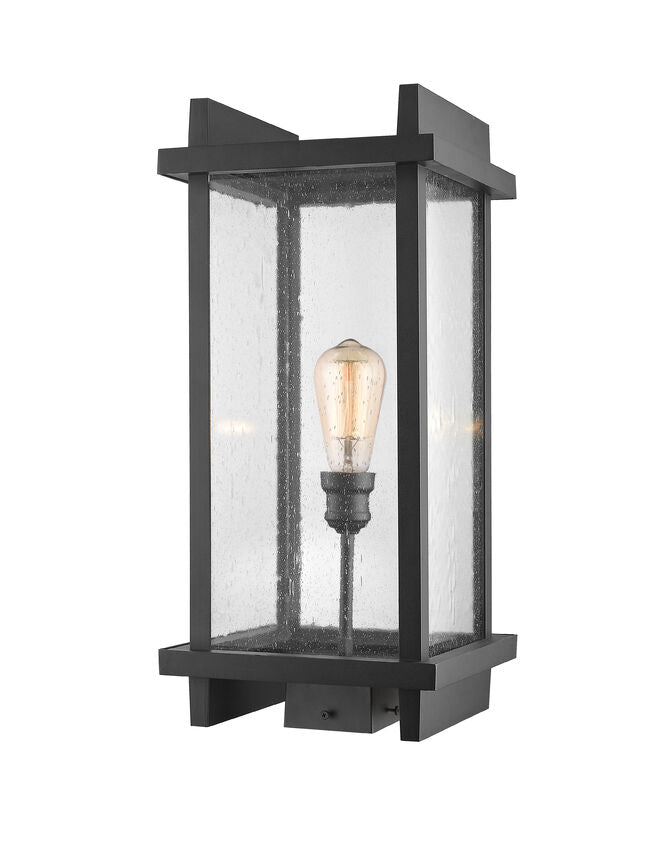 Z-Lite Fallow 10" W x 22" H 1-Light Black Outdoor Post Mount Fixture With Clear Seedy Glass Shade