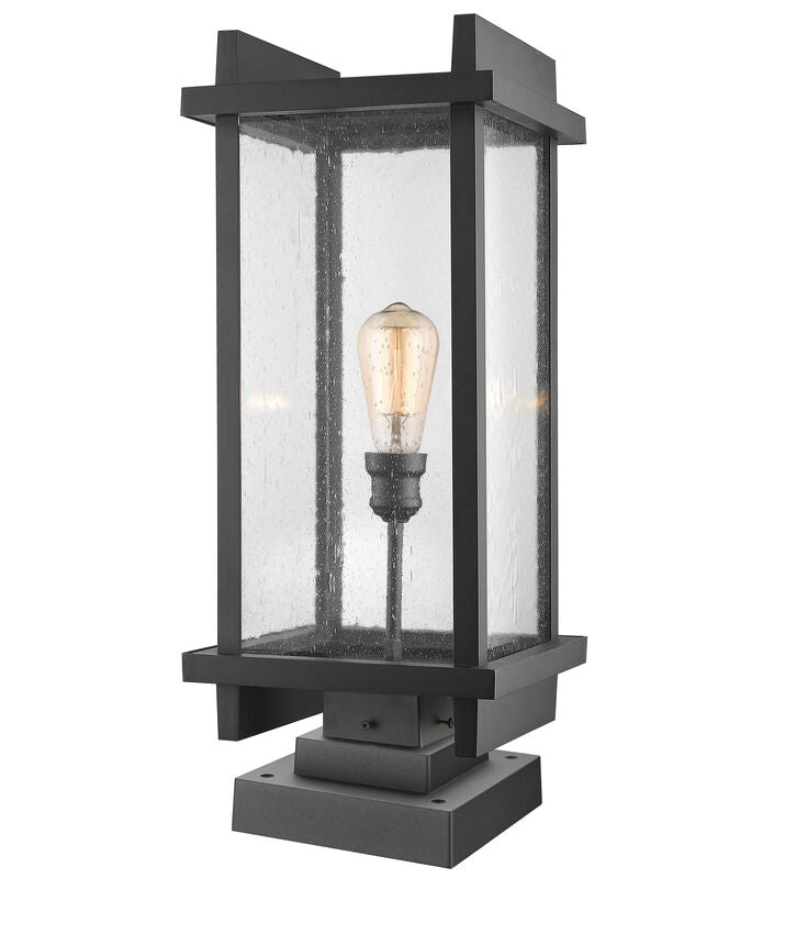 Z-Lite Fallow 10" W x 25" H 1-Light Black Outdoor Post Mount Fixture and Square Pier Mount With Clear Seedy Glass Shade