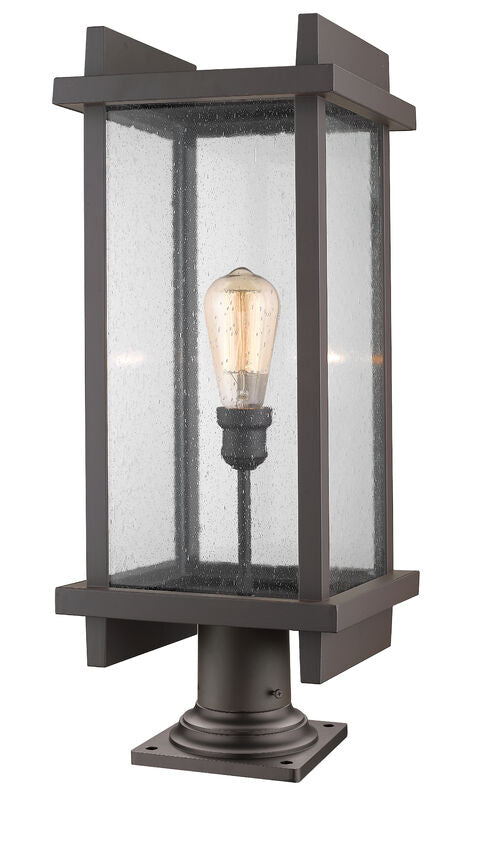 Z-Lite Fallow 10" W x 26" H 1-Light Deep Bronze Outdoor Post Mount Fixture and Square Pier Mount With Clear Seedy Glass Shade