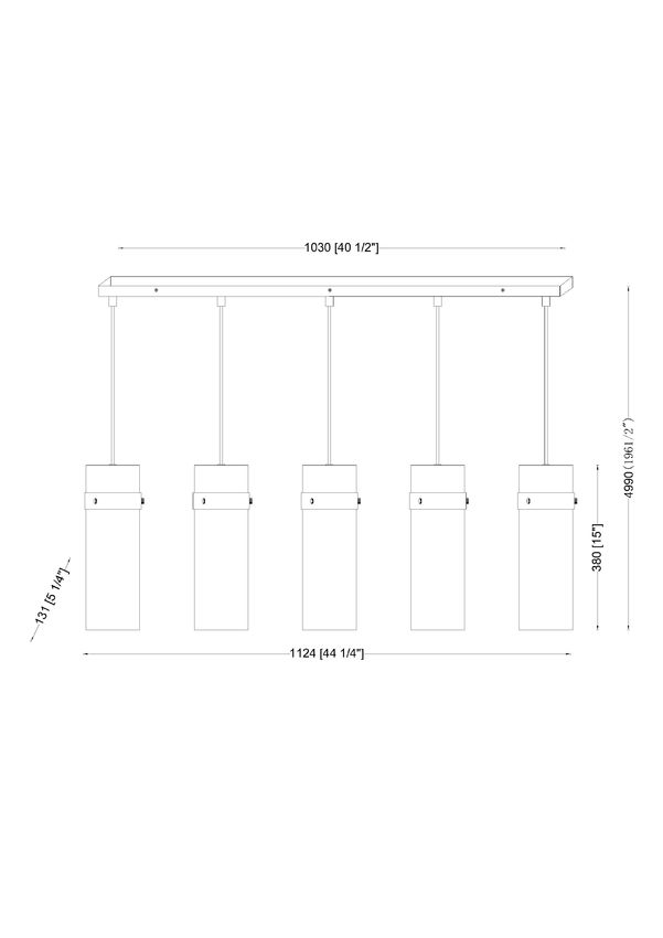 Z-Lite Fontaine 5-Lights Matte Black Steel Frame Clear Waterglass Glass Shade Linear Chandelier