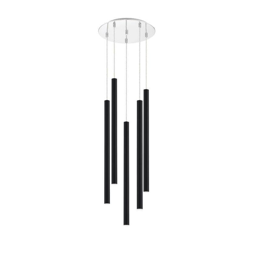 Z-Lite Forest 14" W x 24" H 5-Light LED Chrome Chandelier With Steel Matte Black Shade