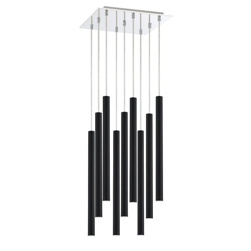 Z-Lite Forest 14" W x 24" H 9-Light LED Chrome Square Chandelier With Steel Matte Black Shade
