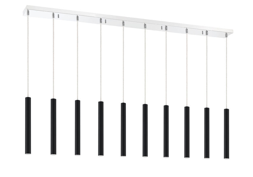 Z-Lite Forest 5" W x 12" H 10-Light LED Chrome Island Light With Matte Black Steel Shade