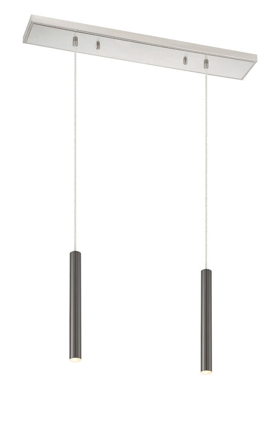 Z-Lite Forest 5" W x 12" H 2-Light LED Brushed Nickel Island Light With Pearl Black Steel Shade