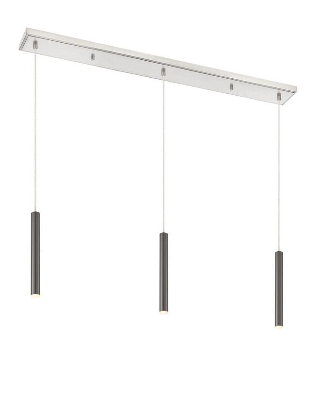 Z-Lite Forest 5" W x 12" H 3-Light LED Brushed Nickel Island Light With Pearl Black Steel Shade