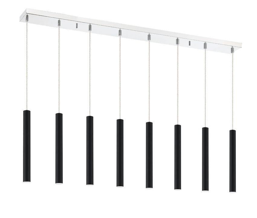 Z-Lite Forest 5" W x 12" H 8-Light LED Chrome Island Light With Matte Black Steel Shade