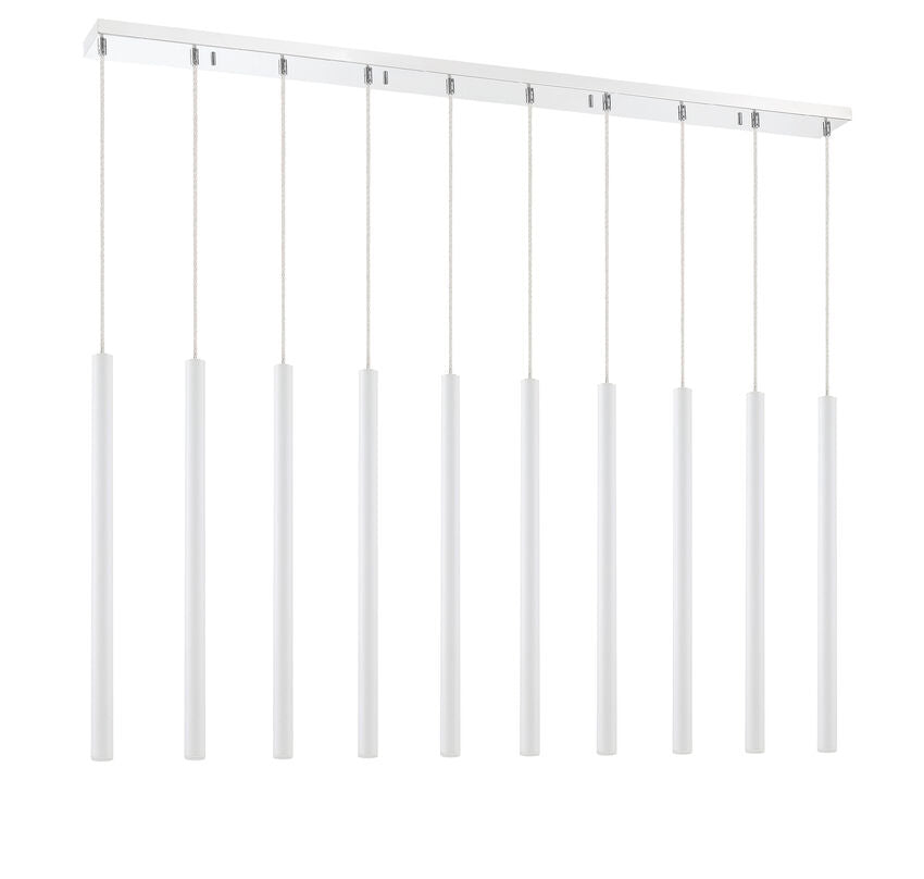 Z-Lite Forest 5" W x 24" H 10-Light LED Chrome Island Light With Matte White Steel Shade