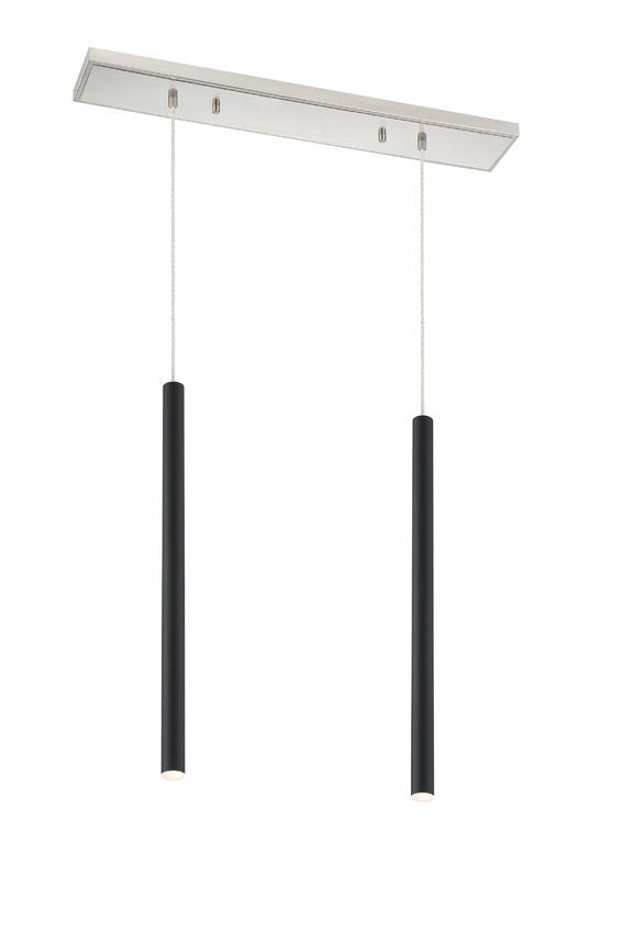 Z-Lite Forest 5" W x 24" H 2-Light LED Brushed Nickel Island Light With Matte Black Steel Shade