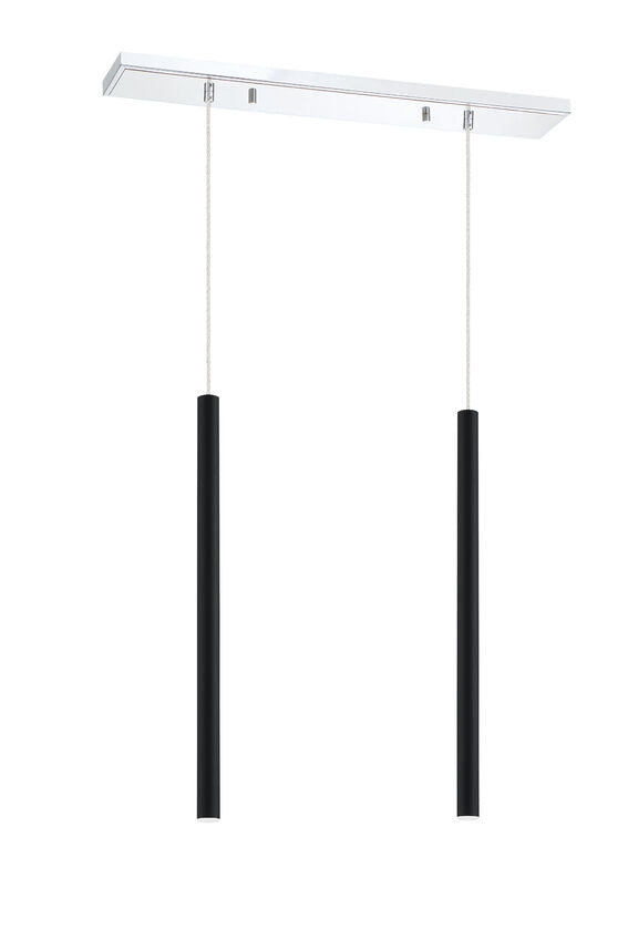 Z-Lite Forest 5" W x 24" H 2-Light LED Chrome Island Light With Matte Black Steel Shade