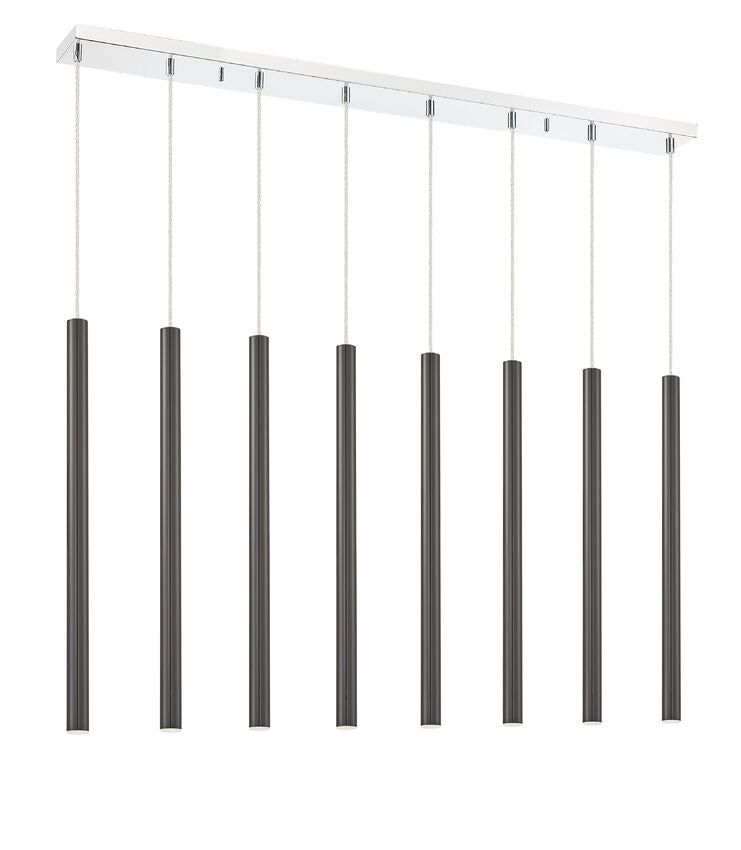 Z-Lite Forest 5" W x 24" H 8-Light LED Chrome Island Light With Pearl Black Steel Shade