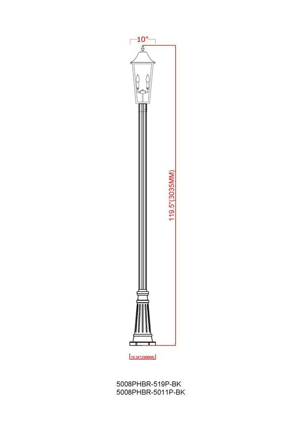 Z-Lite Gannon 5008PHBR-519P-BK 3-Light Black Stainless Steel Outdoor Post Mounted Fixture With Clear Beveled Glass Shade