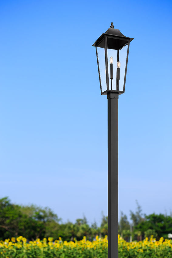 Z-Lite Gannon 5008PHXLS-536P-BK 3-Light Black Stainless Steel Outdoor Post Mounted Fixture With Clear Beveled Glass Shade