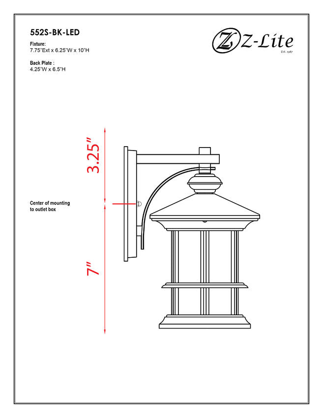 Z-Lite Genesis 6" 1-Light LED Black Outdoor Wall Sconce With Clear Seedy Glass Shade