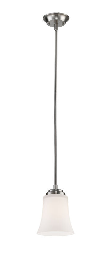 Z-Lite Halliwell 5" 1-Light Brushed Nickel Steel Pendant Light With Matte Opal Glass Shade