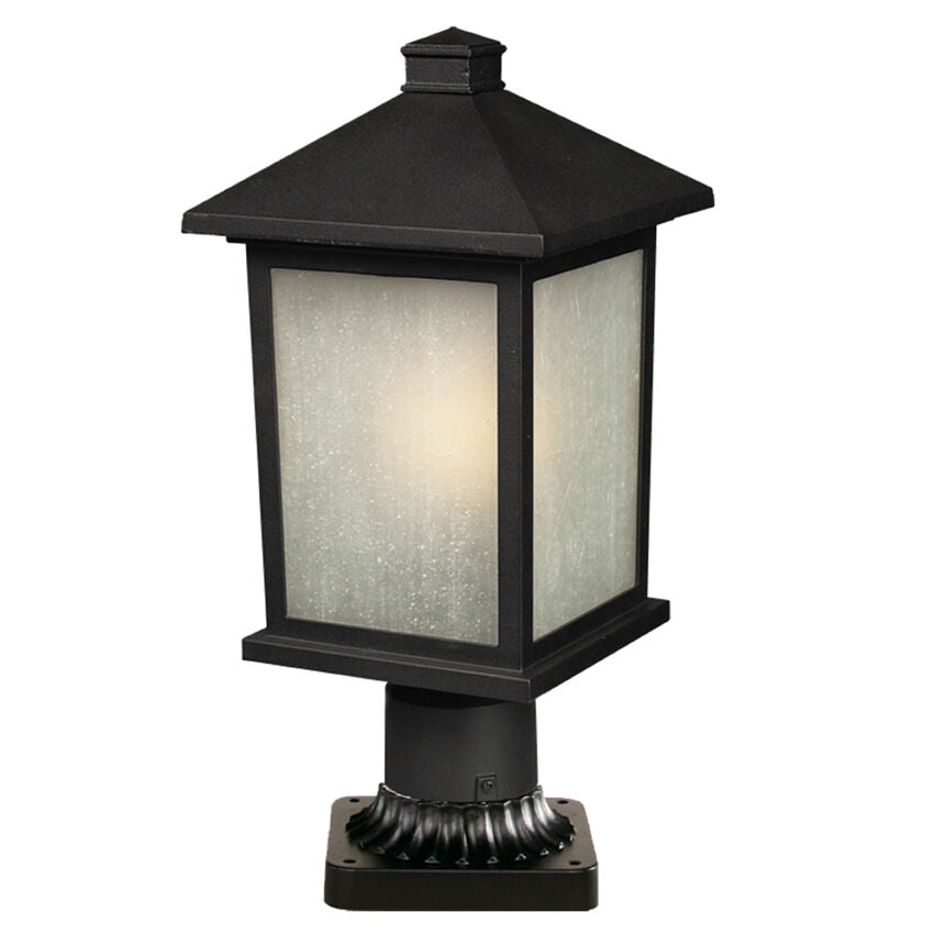 Z-Lite Holbrook 8" 1-Light Black Aluminum Outdoor Pier Mounted Fixture With White Seedy Glass Shade