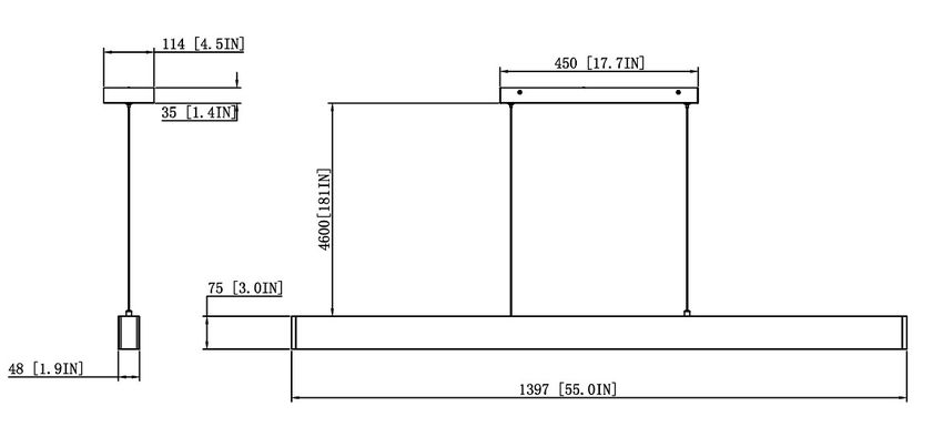 Z-Lite Hudson 55" 1-Light LED Aluminum Matte Black Frame Frosted Plastic Shade Linear Chandelier