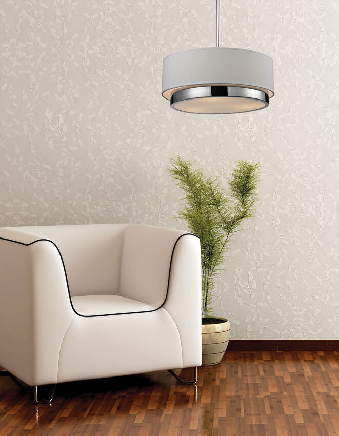Z-Lite Jade 16" 3-Light Chrome Pendant Light With White Linen Fabric Shade
