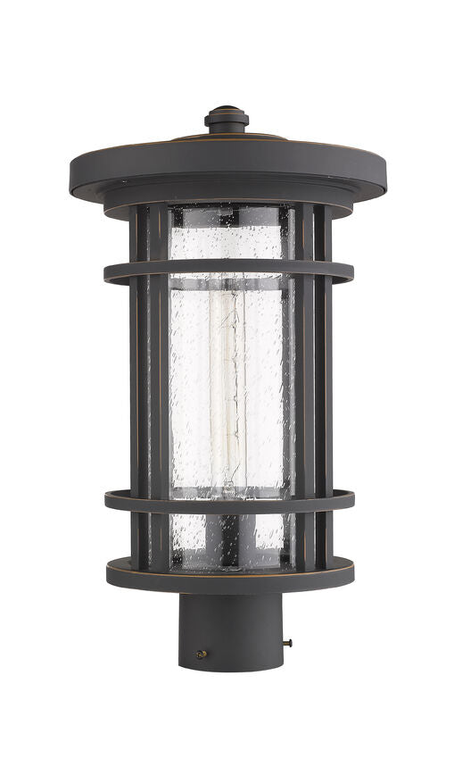 Z-Lite Jordan 10" W x 18" H 1-Light Oil Rubbed Bronze Outdoor Post Mount Fixture With Clear Seedy Glass Shade
