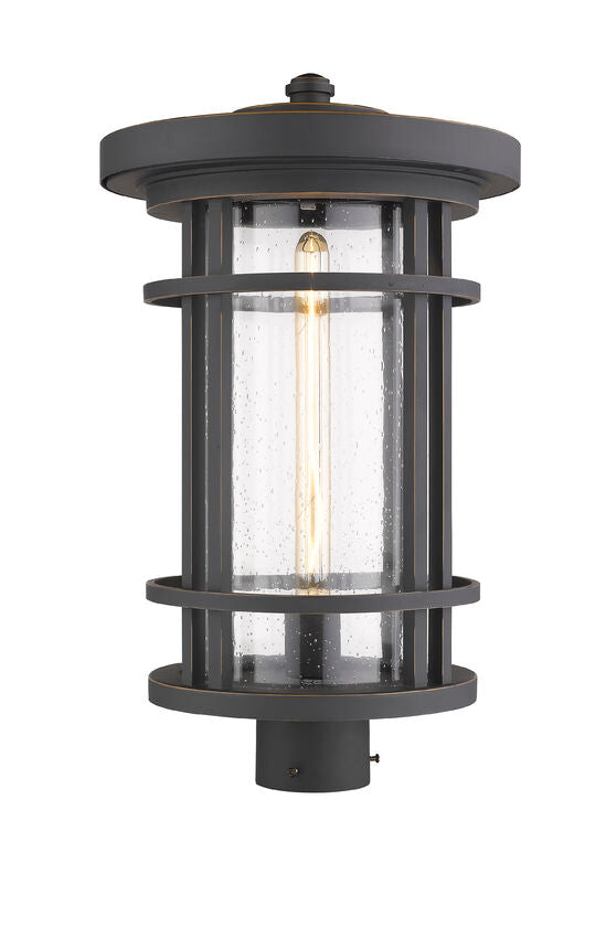 Z-Lite Jordan 12" W x 20" H 1-Light Oil Rubbed Bronze Outdoor Post Mount Fixture With Clear Seedy Glass Shade