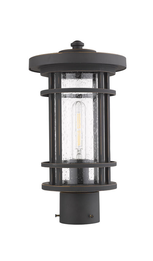 Z-Lite Jordan 8" W x 15" H 1-Light Oil Rubbed Bronze Outdoor Post Mount Fixture With Clear Seedy Glass Shade