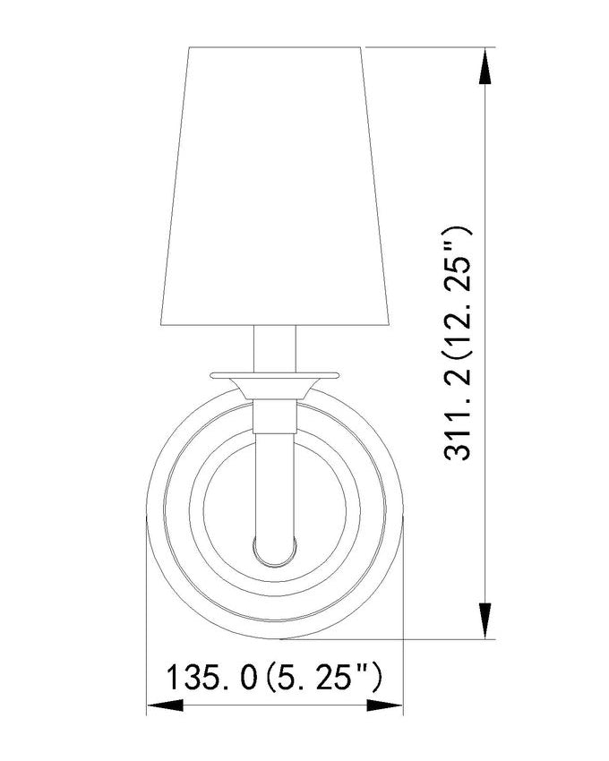 Z-Lite Katerina 5" 1-Light Candelabra Base Rubbed Brass Steel and Glass White Fabric Shade Wall Sconce