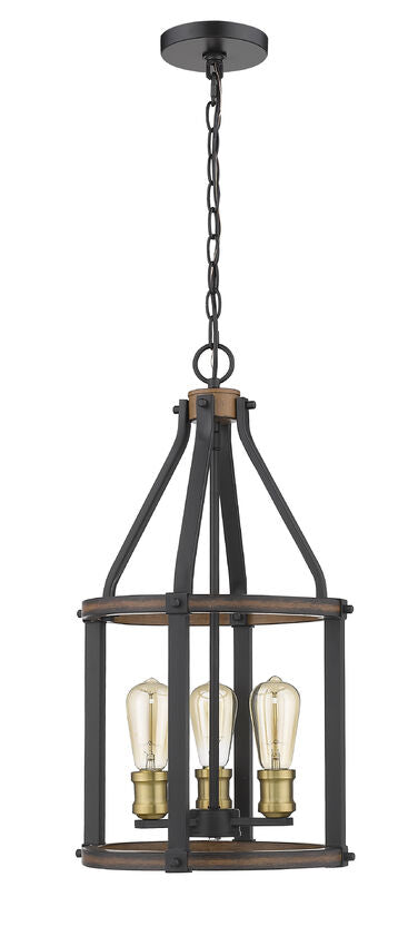 Z-Lite Kirkland 12" 3-Light Rustic Mahogany Steel Pendant Light
