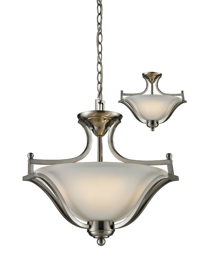 Z-Lite Lagoon 20" 3-Light Brushed Nickel Pendant Light With Matte Opal Glass Shade