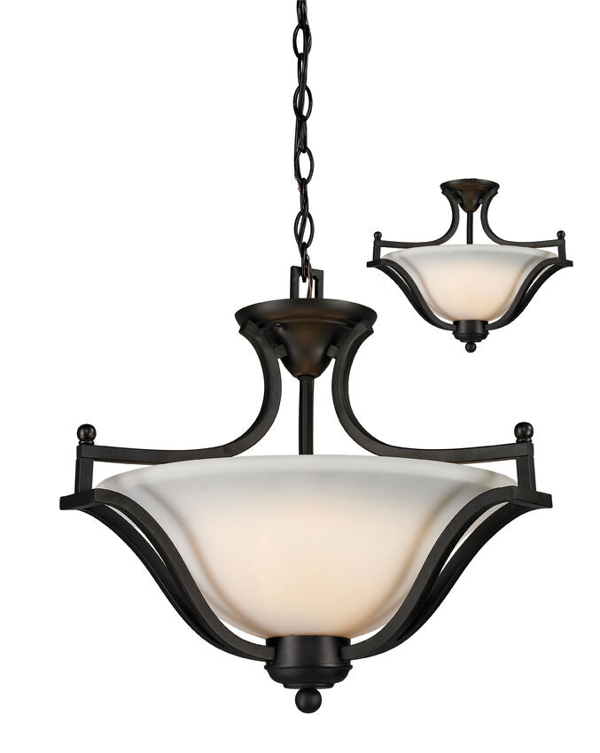 Z-Lite Lagoon 20" 3-Light Matte Black Pendant Light With Matte Opal Glass Shade
