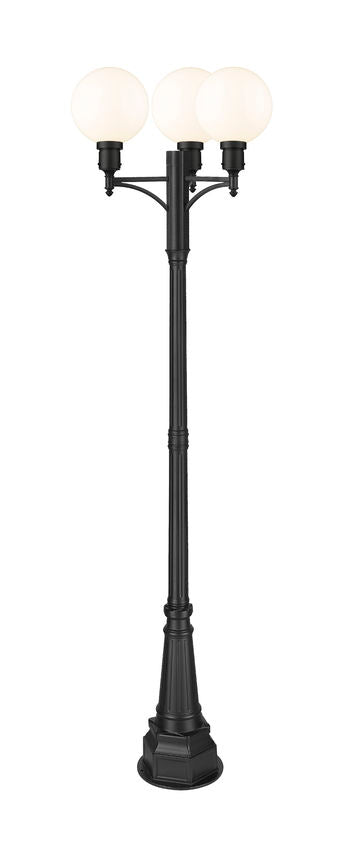 Z-Lite Laurent 597PHB-3-564P-BK 3-Light Black Aluminum Frame Opal Glass Shade Outdoor Post Mounted Fixture