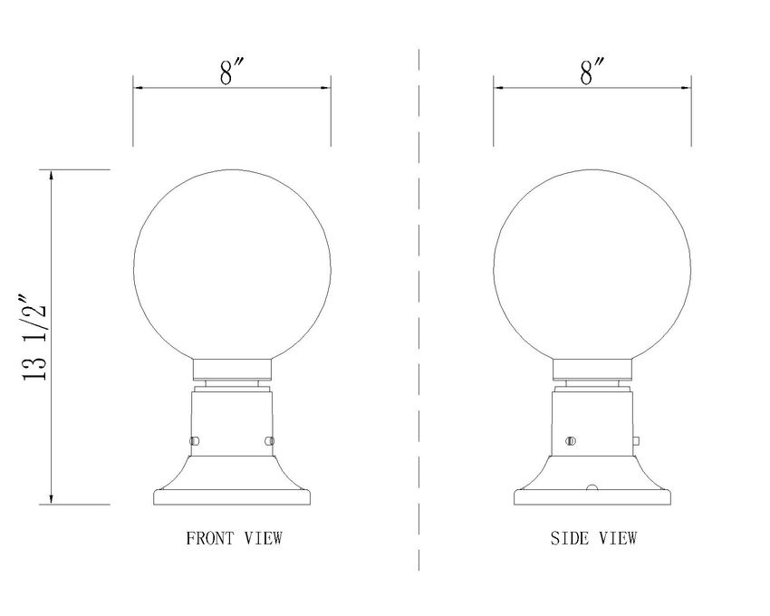 Z-Lite Laurent 8" W x 14" H 1-Light Black Outdoor Pier Mounted Fixture and Round Pier Mount Hardware With Opal Glass Shade