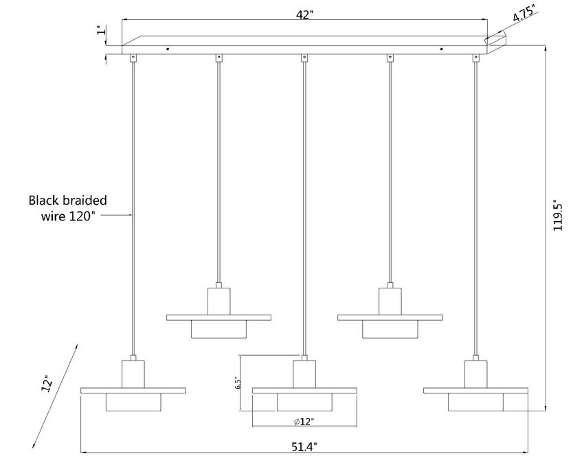 Z-Lite Ludo 12" 5-Light LED-Integrated Brushed Nickel Steel Frame Frosted Acrylic Shade Linear Chandelier